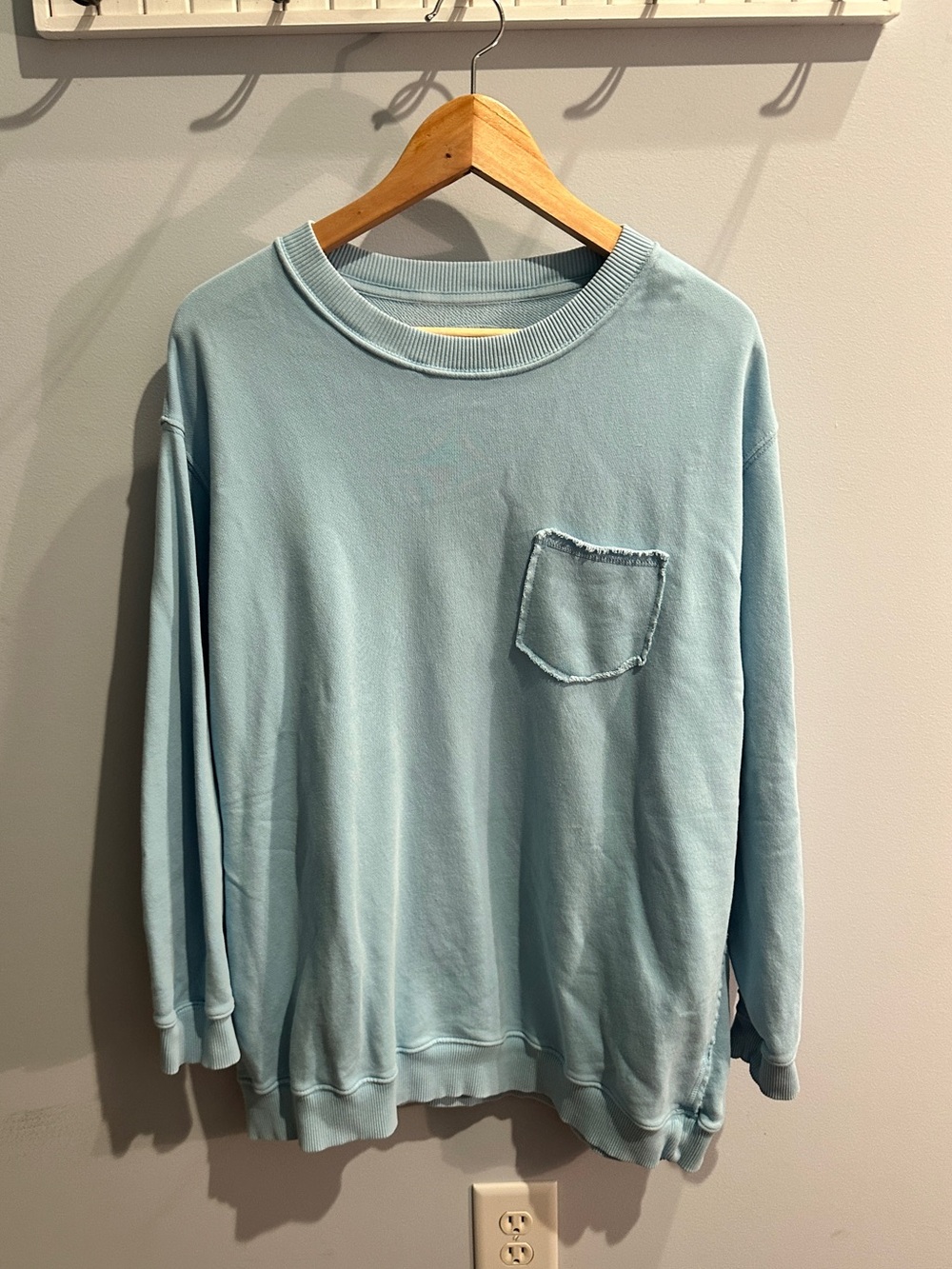 aerie Light Blue Crewneck Pocket Sweatshirt